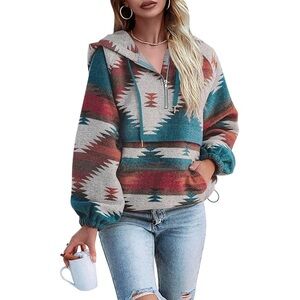 COWOKA Women's Aztec Print Pullover Hoodie Sweatshirt LG